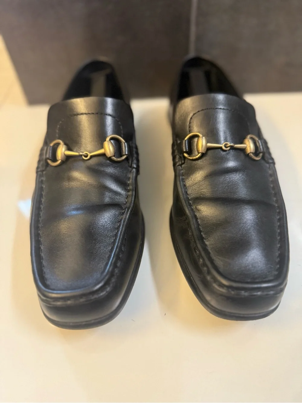 Gucci Black Leather Horsebit Slip-On Loafers